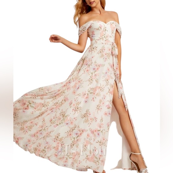 JJ’S HOUSE  Off the Shoulder Floor-Length Chiffon Bridesmaid Dress Size 22 #356 - Picture 1 of 16